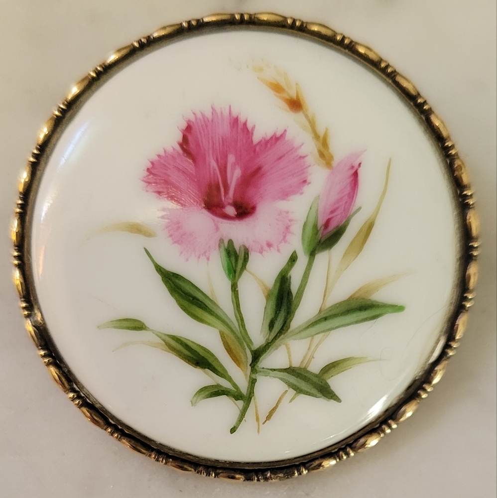ANTIQUE German Porcelain Floral Brooch